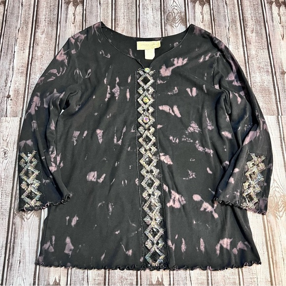 Vintage Nature Art by Lynn Yang Tie-Dye 3/4 sleeve blouse size Medium * - Picture 1 of 5
